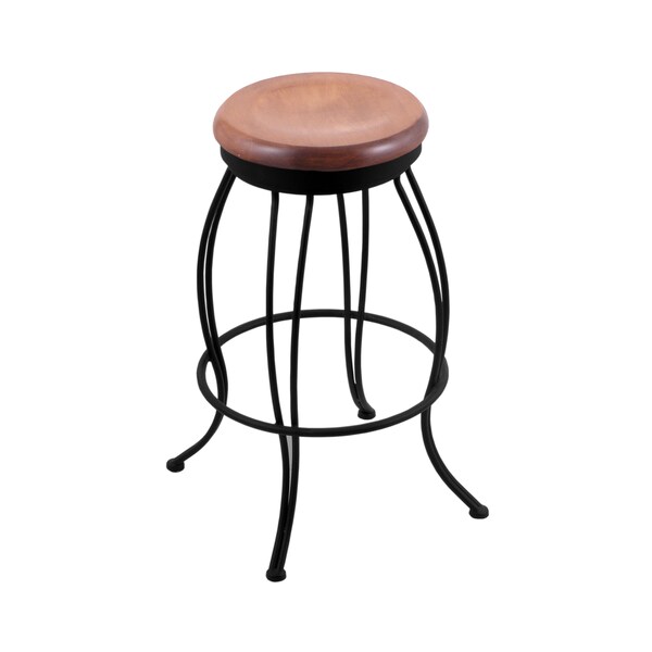 30" Swivel Bar Stool, Black Wrinkle, Med Maple Seat